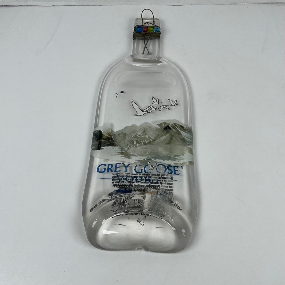 Grey Goose Vodka Slumped Melted Glass Bottle Tray Spoon Rest Wall Decor 1 Liter